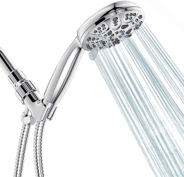 Bathroom Lavatory Single Function Handheld Shower Head Set With Hose And Bracket Modern Round, Chrome Plated